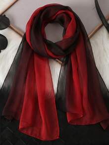 1pc Women's Simple Classic Gradient Color Lightweight Chiffon Scarf, Skin-Friendly Comfortable Sun Protection Shawl, Suitable For Daily Use - Red - View 2