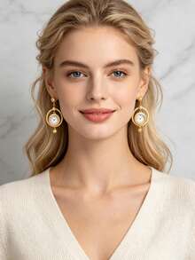 Unique Watch Pendant Earrings, Gold Round Dangle Earrings, Novel Clock Jewelry Earrings, Vintage Style Statement Earrings, Creative Design Earrings - Multicolor - View 3