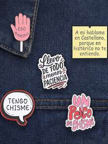 Spanish Funny Slogan Brooch "Tengo Chisme" Meme Text Drip Oil Lapel Pin Gift - Multicolor - View 4