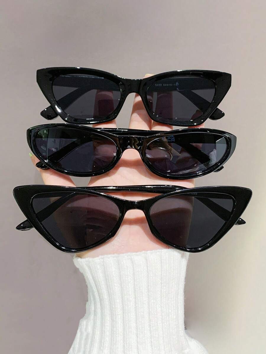 3PCS Retro Cat Eye Frame Small Frame Fashion Glasses Unisex Plastic Classic Style Outdoor Travel Beach Vacation Casual Decorative Daily Wear - Black - View 1