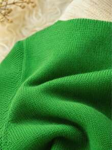 Suéter de cuello redondo suave para mujer, vintage fresco, casual de verano, suéter versátil de unicolor, diseño de rayas detalladas en los hombros, ligero de unicolor para verano/otoño, suéter de manga larga acanalada para vacaciones - Verde - Ver 5