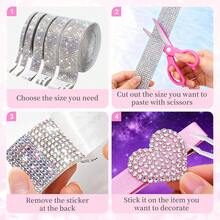1 Roll Self-Adhesive Shiny Crystal Rhinestone Tape, Christmas Decoration Sparkling Rhinestone Stickers, DIY Car Computer Vanity Craft, Wedding Party Decoration Sticker Roll, 2mm Rhinestone Production Process (Red/Silver/Pink/Gold) - 1 Yard Silver - View 8