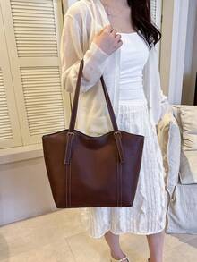 New Solid Color Luxury High-End Versatile Women's Shoulder Tote Bag - Coffee - View 7