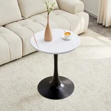 60 Cm Round Side Table / European Style Small Dining Table / MDF Dining Table / Non-Slip And Quiet Table Legs / Suitable For Living Room And Dining Room - 白色+黑色 - 查看 1