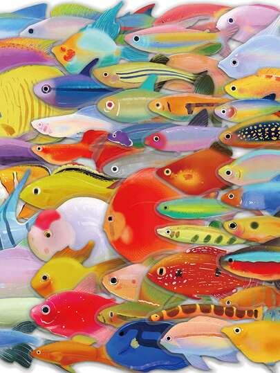 50 piezas/paquete Pegatinas transparentes de PET con dibujos animados de peces de colores, calcomanías decorativas para equipaje, portátil, guitarra, cuaderno, teléfono y papelería