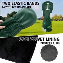 1PC Exquisite Golf Headcover With Delicate Floral Embroidery. Made Of PU Material, Fits Driver, Fairway Wood And Hybrid. It Shields Golf Club Head Against Scratches And Dust, Practical For Daily Golf Use,The Best Choice For Gifting - Dark Green - View 6