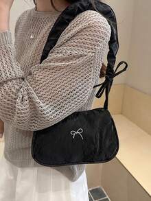 女款腋下蝴蝶結肩背包 2026新款韓式時尚小方包 極簡休閒單肩包 - 黑色 - 查看 4