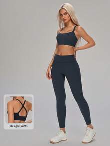 MASKERT Women's Vest And Pants Two Pieces Set Sports Shaping Yoga Pilates Set Gym Running Outdoor Hiking And Mountaineering Set - Iron Gray - View 1