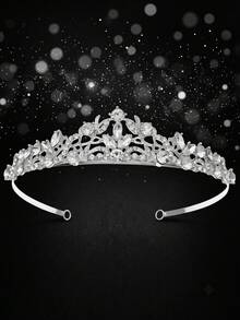 1pc Elegant Rhinestone Crown, Silver Crystal Princess Tiara, Bridal Hair Accessory For Wedding, Ball, Party - Silver - View 8