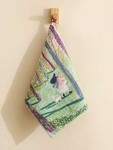 1pc/3pcs 13.3*16 Inch Forest Girl Floral Theme Breathable Quick-Dry Gauze Handkerchief, Hanging Ultra-Soft High Absorbent Face Towel, Suitable For Face Washing, Makeup Removal, SPA, Kitchen And Bathroom Back To School - Green - View 13