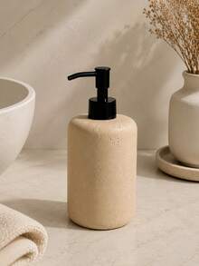 1pc Press-Type Soap Dispenser, Modern Wabi-Sabi Design, Rounded Bottle With Black Spotted Texture Pump Head, Suitable For Bathroom Hand Soap Or Body Wash - Black Pump Head - View 5