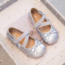 Girls' Shiny Bow Princess Shoes, Soft Sole, Non-Slip, Cross Elastic Strap, Baby Performance, Party, Daily Wear Shoes - Silver - View 3
