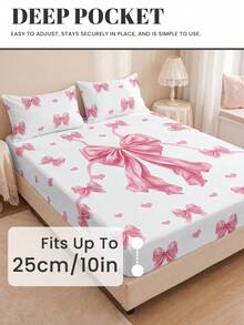 1pc Fitted Sheet, Dorm Bedding, Large Bow Mattress Protector, Bed Cover, Cozy Room Decor, Back To School, Lightweight Skin-Friendly Breathable, Ultra Soft Anti-Pilling, Suitable For Twin/Full/Queen/King Size Bed, All Season, Pillowcase Not Included, Machine Washable - Multicolor - View 5