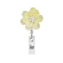 1pc 3D Pearl Crystal Flower Core Retractable Rotating Badge Reel With Crocodile Clip, ID Card Holder Gift - Multicolor - View 9