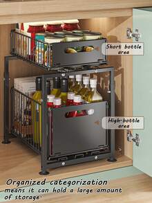 Under Sink Organizer, Pull Out Cabinet Storage Rack,Adjustable Under Sink Rack,Sliding Drawer Caddy,Kitchen Bathroom Storage Basket, Under Cabinet Organizer,Cleaning Supplies Storage Rack,Two Tier Under Sink Storage - Multicolor - View 3