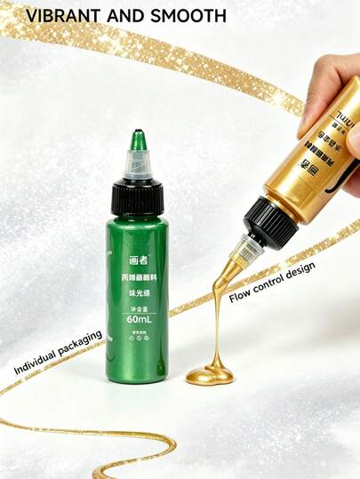 60ML Large Capacity Pearlescent Acrylic Paint, Glittering Squeeze Paint, Suitable For DIY Handmade Painting, Wall Graffiti, Stone Painting, Canvas Shoe Recolor, Ceramic And Wooden Crafts Coloring, Beginner Art Creation, Street Mural Painting Specialized Shiny Acrylic Paint