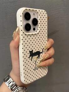 1pc Fashion Full Screen Black Polka Dot Black Cat Cocktail Fruit Watercolor Pattern Phone Case, Anti-Drop Anti-Scratch Anti-Fingerprint Leather Texture TPU Soft Shell Protective Cover Compatible With Samsung S25/S24/S23/S22/S21/A73/A72/A55/A54/A53 Apple 11/12/13/14/14plus/15/15plus/16/16plus/7/8plus/17/17pro And Other Models - Multicolor - View 2