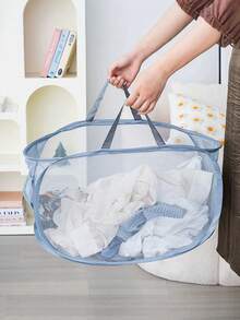 1pc Pop-Up Mesh Laundry Basket, Foldable Large Capacity Laundry Basket With Handles And Side Pockets, Breathable Portable Storage Bin For Bathroom, Dorm, Home, Toys And Clutter Organization - Multicolor - View 5