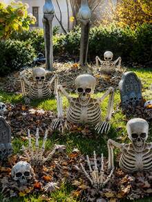 3pcs/Set 24cm/9.44in Half Body Plastic Skeleton, Halloween Skeleton Bursting Out Of Ground Decoration, Includes Skull, Ribcage, Arms And Extra Skeleton Hand, Suitable For Yard, Lawn, Cemetery, Haunted House, Outdoor Party Halloween Decor - Half-length Style - View 3
