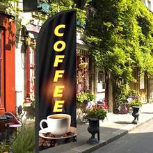 RXDAMTECH Commercial Yellow Coffee Feather Flag, 7.2FT Outdoor Advertising Curved Banner (Includes Flag Pole And Ground Stakes) - Tear-Resistant Polyester Yellow Coffee Signage For Stores And Events - Advertising Flag - View 5