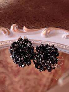 1pc/2pcs Handmade Seed Bead Flower Shirt Button Cover, Clip-On Button Cover, Fashion Crystal Cufflink Cover - Black - View 8