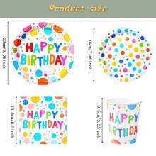 Colorful Polka Dot Happy Birthday Disposable Tableware Set, 7/9 Inch Party Plates Napkins Cups, Birthday Party Gift Celebration Decorations Disposable Paper Plates Napkins Cups, Suitable For Birthday Theme Party Supplies - Multicolor - View 2