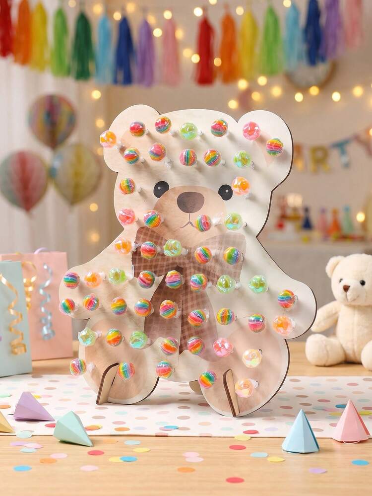 1 Set Brown Bear Wooden Lollipop Display Stand, Baby Shower Lollipop Display Stand, Bear 1st Birthday Creative Candy Rack, Gender Reveal Dessert Table Decoration, Bear Theme Party Supplies, Bear Birthday Party Wooden Lollipop Display Stand, Welcome Baby Party Table Centerpiece Decoration, Baby Shower Candy Rack Lollipop Decoration, Newborn Baby Party Cupcake Stand Cake Decoration Cake Rack, Birthday Cake Stand, Birthday Gift - Light-colored Bear - View 7