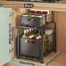 Under Sink Organizer, Pull Out Cabinet Storage Rack,Adjustable Under Sink Rack,Sliding Drawer Caddy,Kitchen Bathroom Storage Basket, Under Cabinet Organizer,Cleaning Supplies Storage Rack,Two Tier Under Sink Storage - Multicolor - View 13