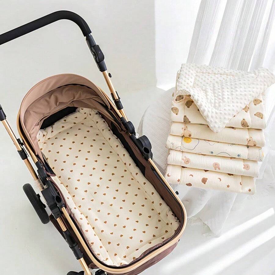1pc Soft Comfortable Thickened Cartoon Print Baby Stroller Seat Cushion Pad, Stroller Accessory - As Shown - View 1