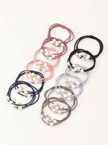 12pcs Pearl Hair Ties, Random Colors, Suitable For Girls - Multicolor - View 1