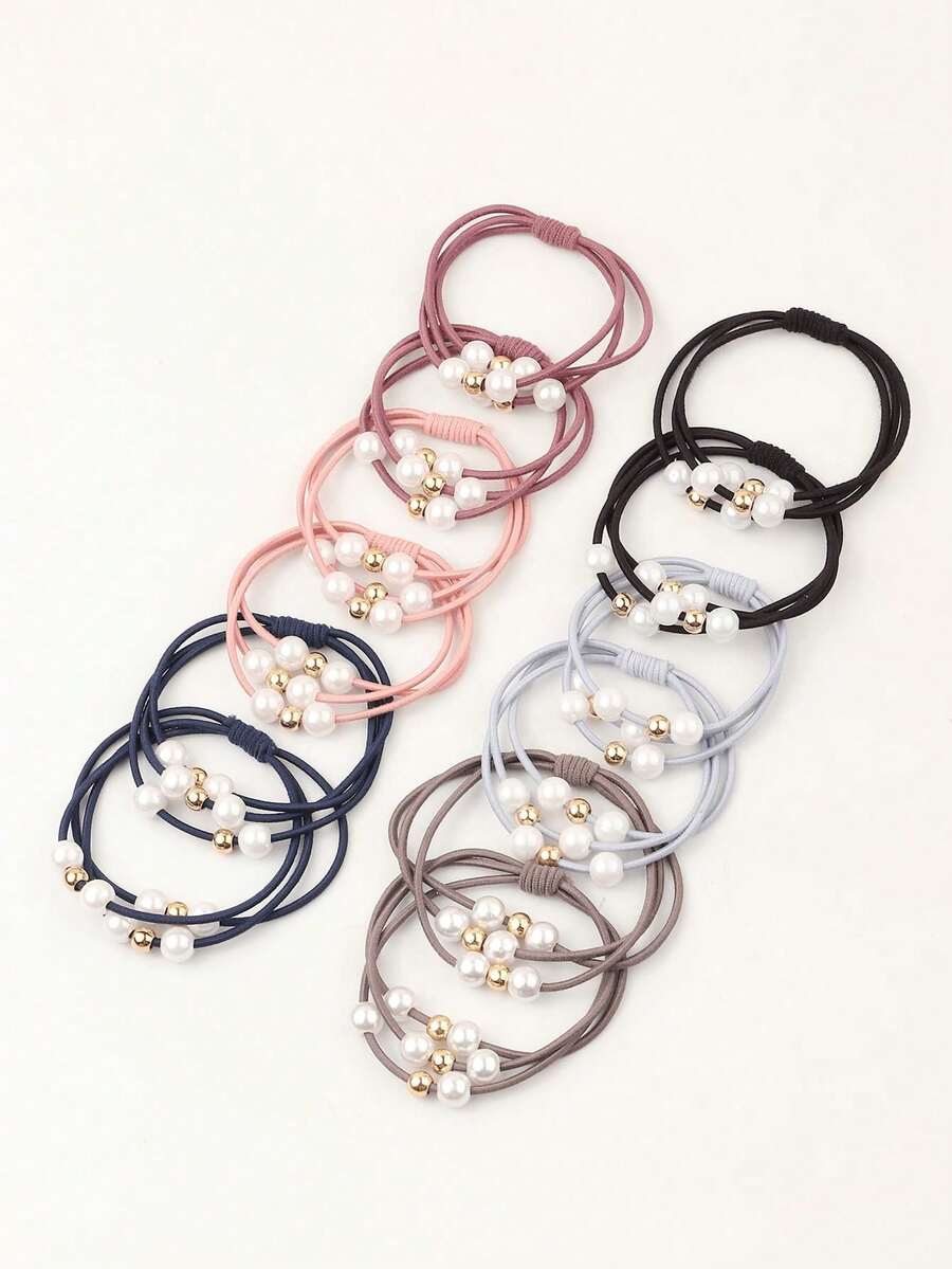 12pcs Pearl Hair Ties, Random Colors, Suitable For Girls - Multicolor - View 1