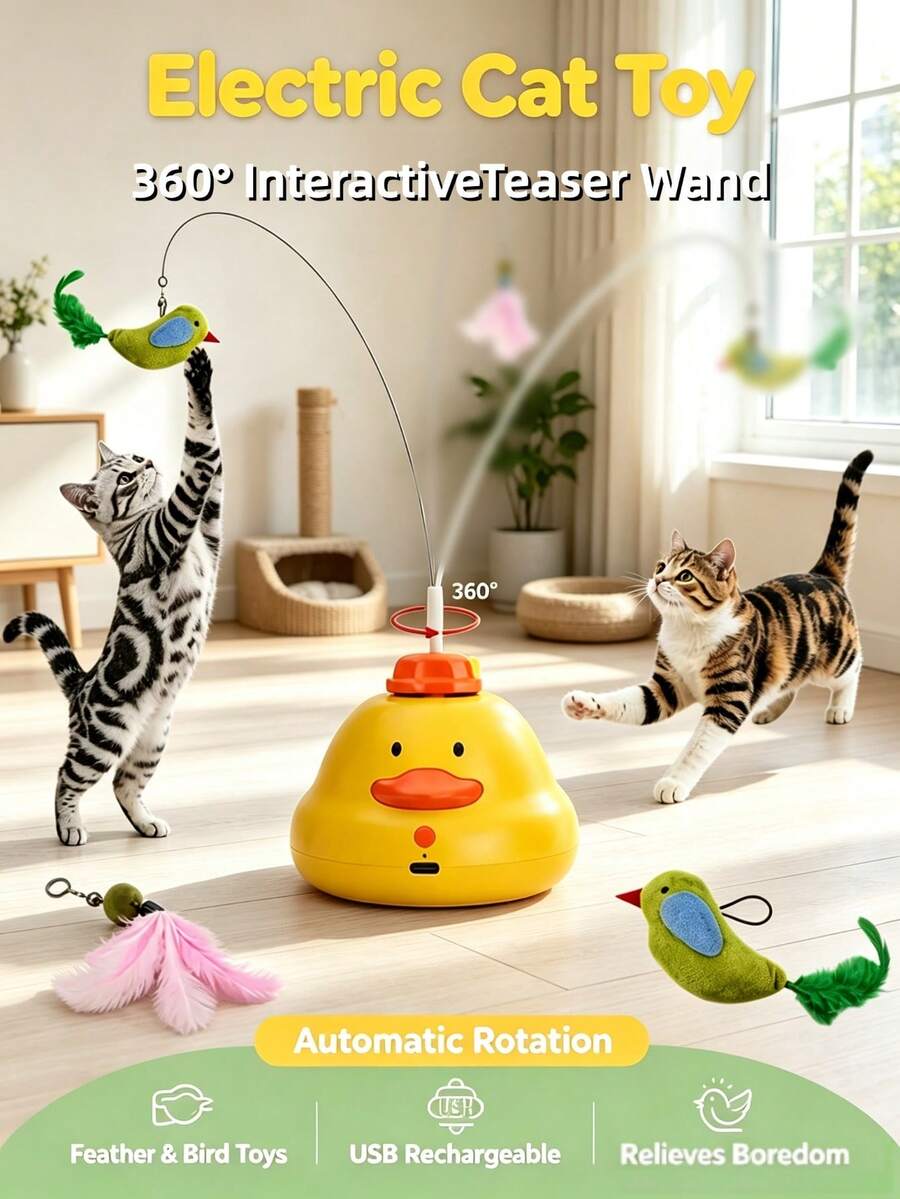 Pet Interactive Cat Teaser Toy, Self-Entertainment Cat Toy, Indoor Cat Boredom Relief Toy, Fully Automatic 360° Rotating Interactive Cat Teaser Toy, Multi-Scenario Applicable Cat Play Pet Supplies Interactive Toy