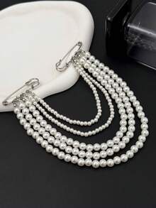 1pc Vintage Elegant U-Shaped Multi-Layer Faux Pearl Beaded Charm Jewelry Brooch Pin, Luxurious Design For Wedding, Banquet, Vacation, Party, Casual, Street Style, Women, Couples, Holiday, Fashion Versatile Brooch Gift - Brooch - View 8