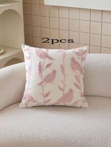 LCUHPCL 1pc Spring/Summer Charming 3D Embroidered Bird & Tree Decorative Pillow Cover, Suitable For Living Room, Bedroom, Party, Sofa And Various Environments - Pink - View 16