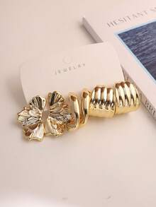 6/18PCS Fashionable Geometric Gold Metallic Earring Set, Women's Fashion Earring Set, Daily Wear, (Lightweight CCB Material, Non-Fading) - Gold - View 5