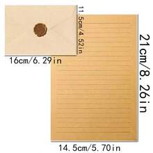 22pcs Vintage Cowhide Letter Paper Red/Beige Linen Envelope Set, Horizontal Lined Letter Paper For Handwriting, Handwritten Love Letters, Includes 12 Letter Papers + 5 Envelopes + 5 Wax Seals - Set - View 2