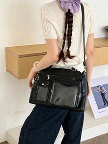 辣妹機車風動漫痛包 大容量通勤單肩斜跨包 演唱會追星包 10cm娃娃包 - 黑色 - 查看 2