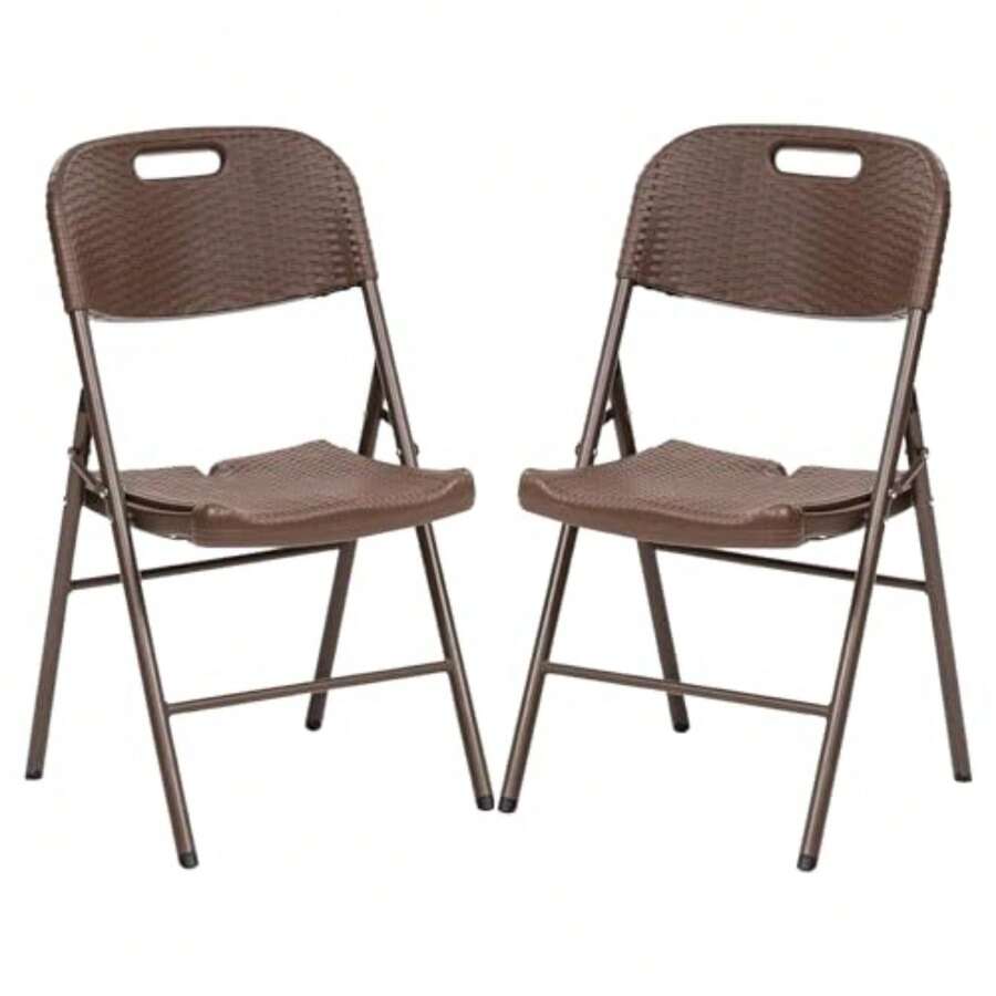 BREEZEE Set de 2 Sillas Plegables Estilo Rattan, Diseño Portatil, Ideal en Interior y Exterior, Silla para Jardín, Oficina, Camping o Playa, Material de Alta Calidad - Multicolor - Ver 1