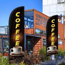 RXDAMTECH Commercial Yellow Coffee Feather Flag, 7.2FT Outdoor Advertising Curved Banner (Includes Flag Pole And Ground Stakes) - Tear-Resistant Polyester Yellow Coffee Signage For Stores And Events - Advertising Flag - View 4