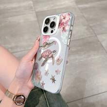 HANCAI 1pc Magnetic Pink Watercolor Turtle Shell Floral Full Coverage Shockproof Phone Case, Gentle Seaside Girl Healing Ins Niche MagSafe Protective Cover, Compatible With IPhone17/17Pro/17ProMax/16/11/16Plus/16ProMax/16e/15ProMax/13/14/12/14ProMax/12ProMax/13ProMax/12Pro/13Pro/14Pro - White Frame, Matte White (with Magnetic Closure) - View 3