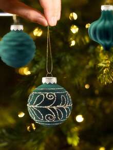 9pcs/Set Green Christmas Flocked Balls, Flocked Christmas Decorations, Handmade Flocked Balls, Christmas Tree Decorations, Christmas Tree Balls, Suitable For Weddings, Anniversaries, Winter Decor, New Year And Christmas Tree Decorations - Green Flocked Christmas Ball - View 7