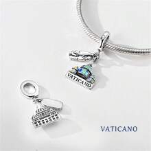 Vectoflux 1pc Vintage Travel Style S925 Sterling Silver Low-Allergy World Landmark Beijing, Leaning Tower Of Pisa, British Soldier, Postage Stamp, Vatican Pendant, Suitable For Original Bracelet, Women's DIY Jewelry Making, Birthday Gift - Multicolor - View 6