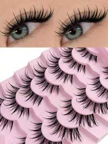 7 Pairs New Wet-Look False Eyelashes, Natural Mink-Like, Fashion Manga Style, Pointed & Voluminous, Suitable For Cosplay Makeup Parties - View 10