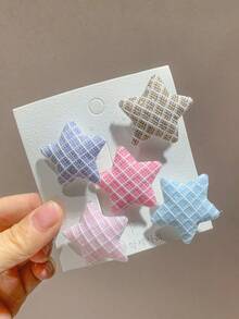 10pcs Multicolor Plaid Mixed Butterfly & Starfish Hair Clips, Cute Girls Hair Accessories Hairpins - Multicolor - View 7