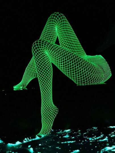 2/1pc Luminous Stockings, Shining In The Dark, Mesh Stockings, Sexy Luminous Fishing Net Stockings, Dance Stockings, Hollow High Waisted, Fluorescent Party Pantyhose, Women's Stockings Can Only Shine In Sunlight Or Strong Light.