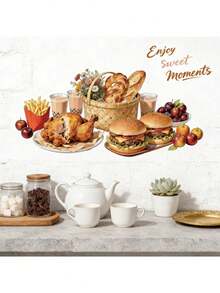 1PC American Fried Food Kitchen Living Room Dining Room Wall Sticker, Fun Cooking Theme, PVC Material, Self-Adhesive Home Decor, Self-Adhesive Narrative Cooking Art, Quick Replacement, Fun Eye-Catching Decoration - 30-60CM - View 4