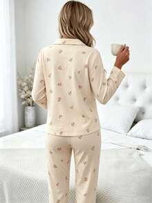 Nina Bonheur 2pcs Set Piyama Wanita Longgar Nyaman Bernapas Atasan Lengan Panjang dan Celana Panjang - Aprikot - View 6