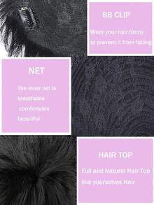 16x18cm Men's Short Clip-On Hair Piece, Real Human Hair, Covers Gray Hair, Natural Woven Design - Natural Black - View 2