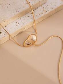 1pc Minimalist Asymmetric Pebble Water Drop Lasso Necklace, Gold Snake Chain Y-Shaped Adjustable Pendant Jewelry, Women's Daily Gift - Gold - View 3