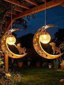 1pc Cat/Dog Hollow Crackle Glass Solar Landscape Light, Waterproof Vintage Outdoor Decorative Light, Suitable For Yard, Garden, Balcony Decoration - Multicolor - View 4